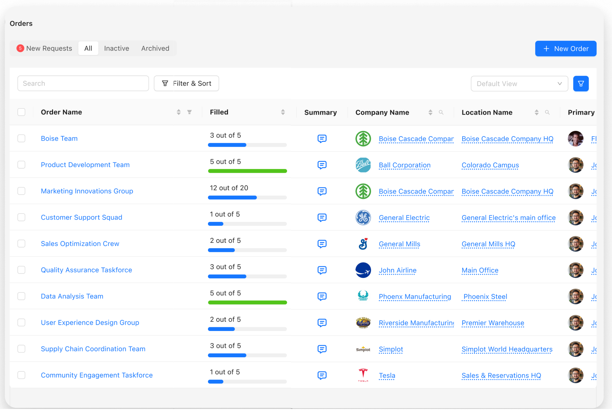 StaffingOS Client Portal dashboard showing order management and real-time workforce visibility